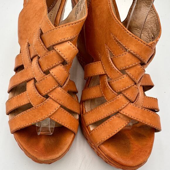 Frye Brown Leather Corrina Strappy Weave Wedge Platform Heels Size 8 - Picture 6 of 10